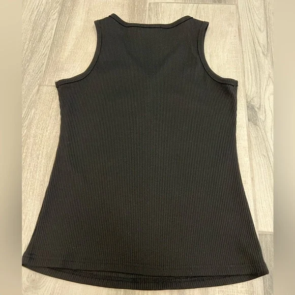 MEROKEETY Women's V Neck Tank Top Summer Sleeveless Ribbed Button Black NWOT - Picture 4 of 4